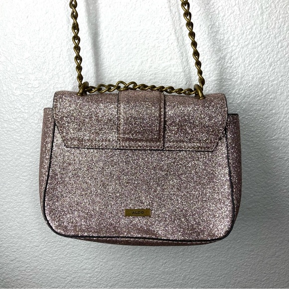 Aldo Glitter Shining Crossbody Bag Pink Silver Embellished Snap Closure 9x7" - Picture 9 of 16